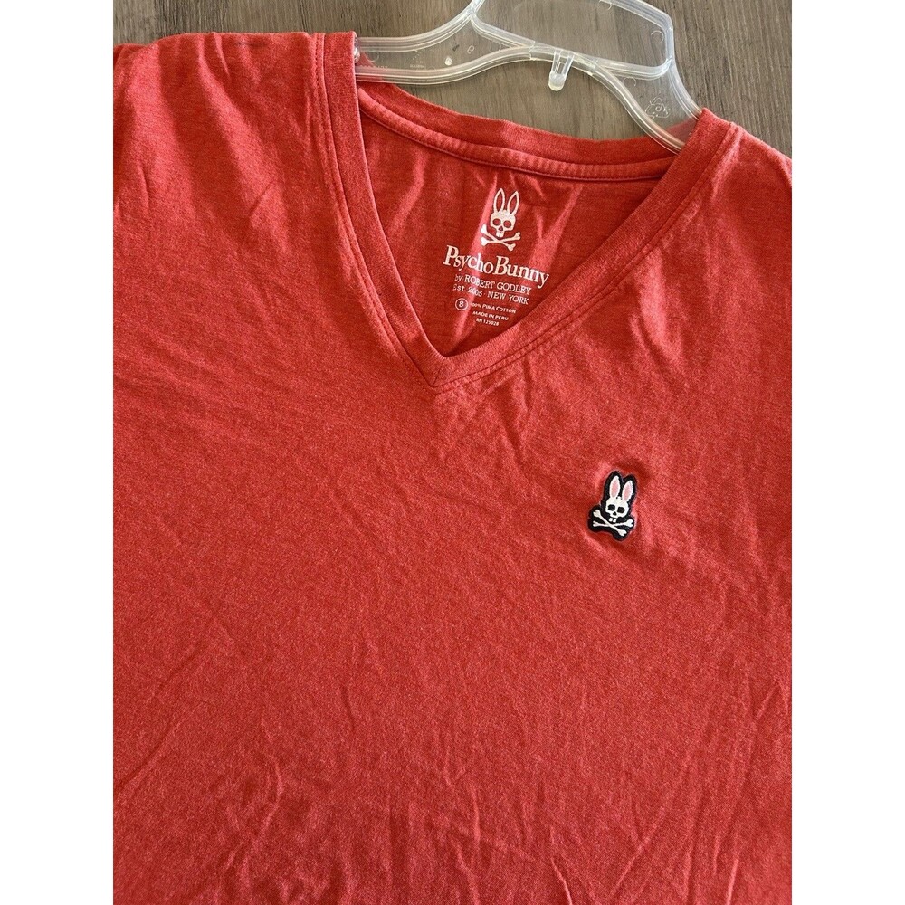 Psycho Bunny Shirt Mens Size 8 Red  Designer Top V-Neck Pima Cotton Tee